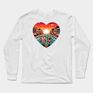 Slice of Adventure: Kid & Pizza Slice Sunset Journey - Playful Heart Tee Long Sleeve T-Shirt